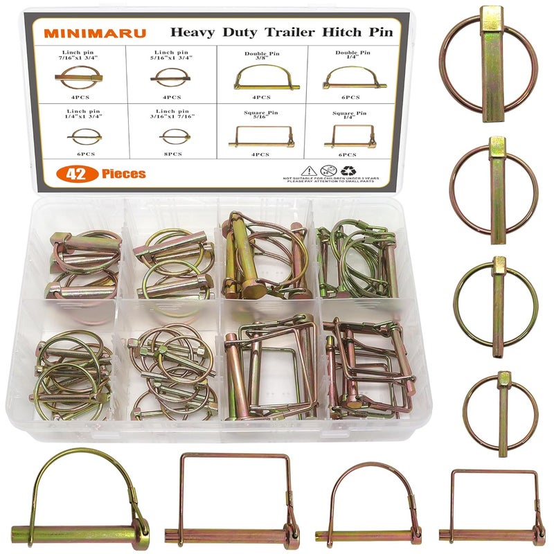 MINIMARU 42 PCS Heavy Duty Lynch Pin PTO Pins for Farm Tractors Trailers Trucks Mower, Trailer Hitch Pin for Trailer Lock and Hitch Pin for Lawn Garden - Image 1
